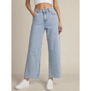Emory Park Light Wash Cropped Wide Leg Jeans S Raw Hem High Rise Denim Pants